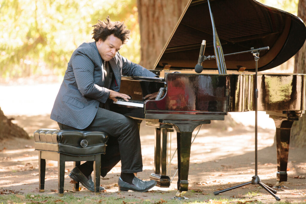 Piano playing outside at event