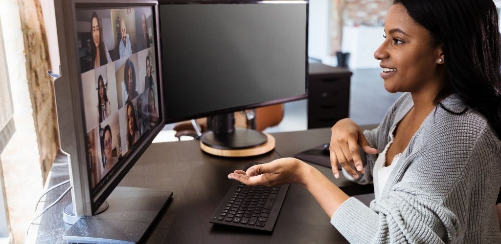 Woman in a zoom meeting