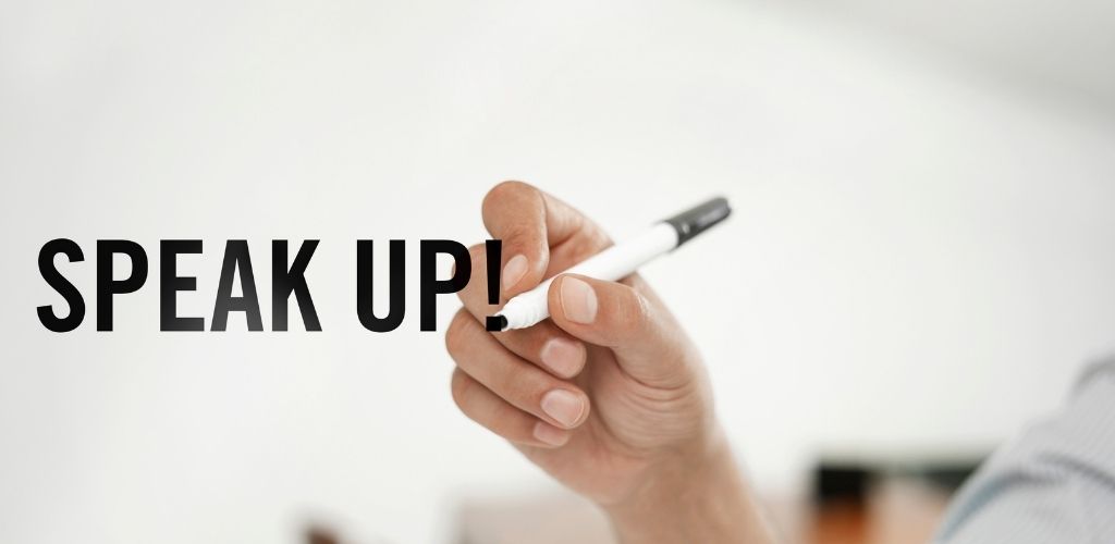 Speak Up Written with text and pen